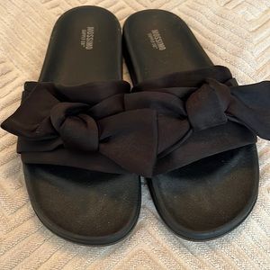 Faux Satin Bow Detail Slide Sandals